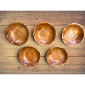 MCM Vintage Tablecraft Woven Wood 6-Inch Individual Salad Bowls Set of 5